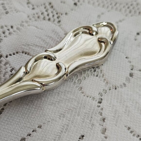 Christmas Greetings Silverplate Pie Server 11.5" ornate handle scrolls bells vtg - Picture 4 of 6